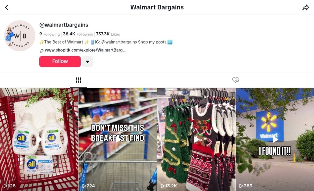 @walmartbargains social media page