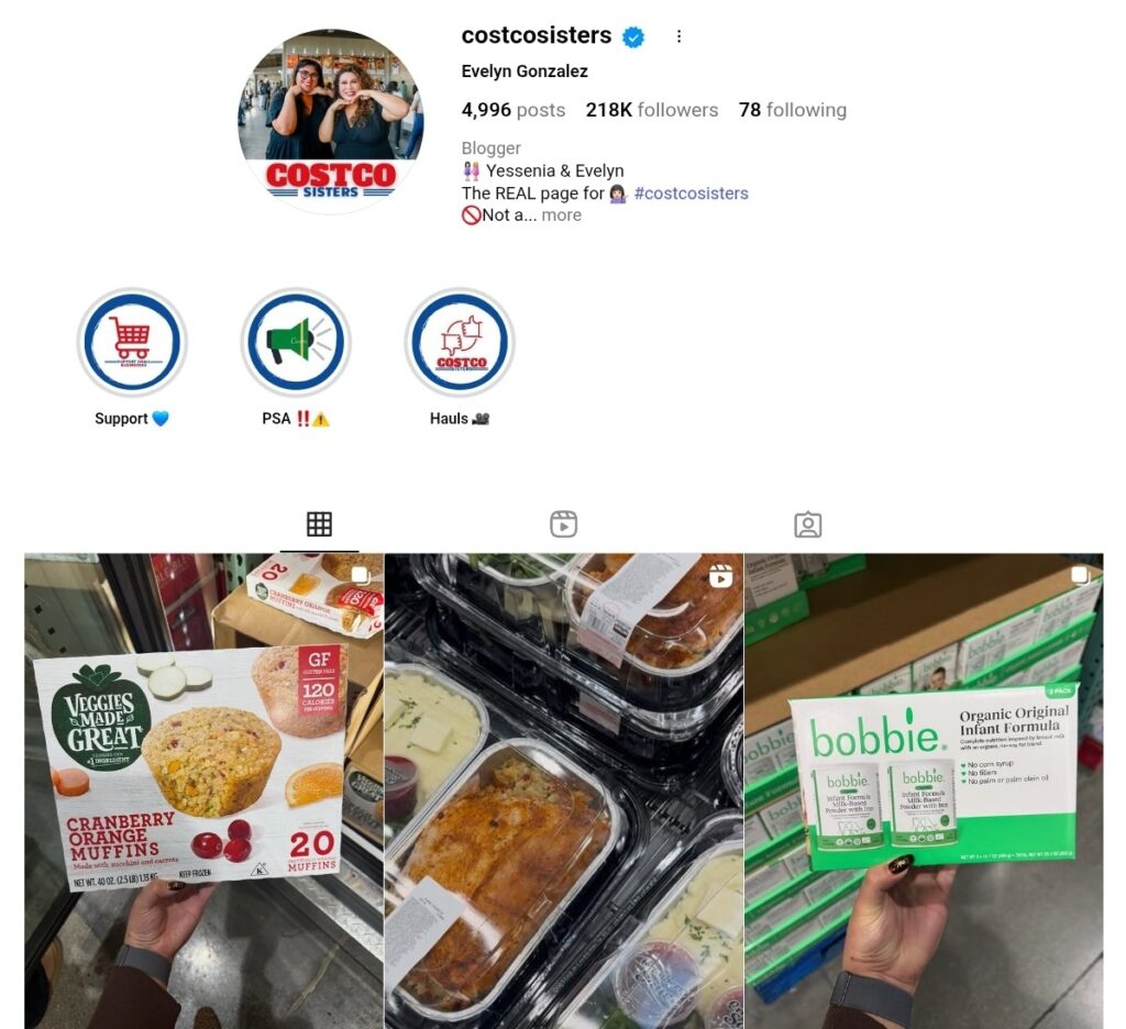 @costcosisters social media page